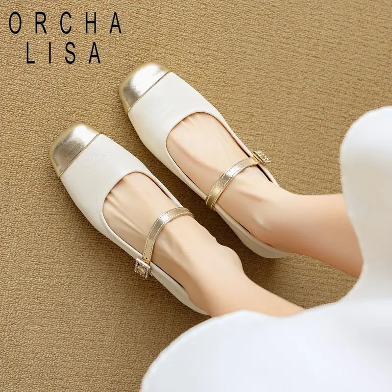 

ORCHA LISA Модные женские туфли-балетки с квадратным носком, на ремешке с пряжкой, разноцветные, маленькие и большие размеры 32-33, милые туфли Мэри Джейн ручной работы для свиданий