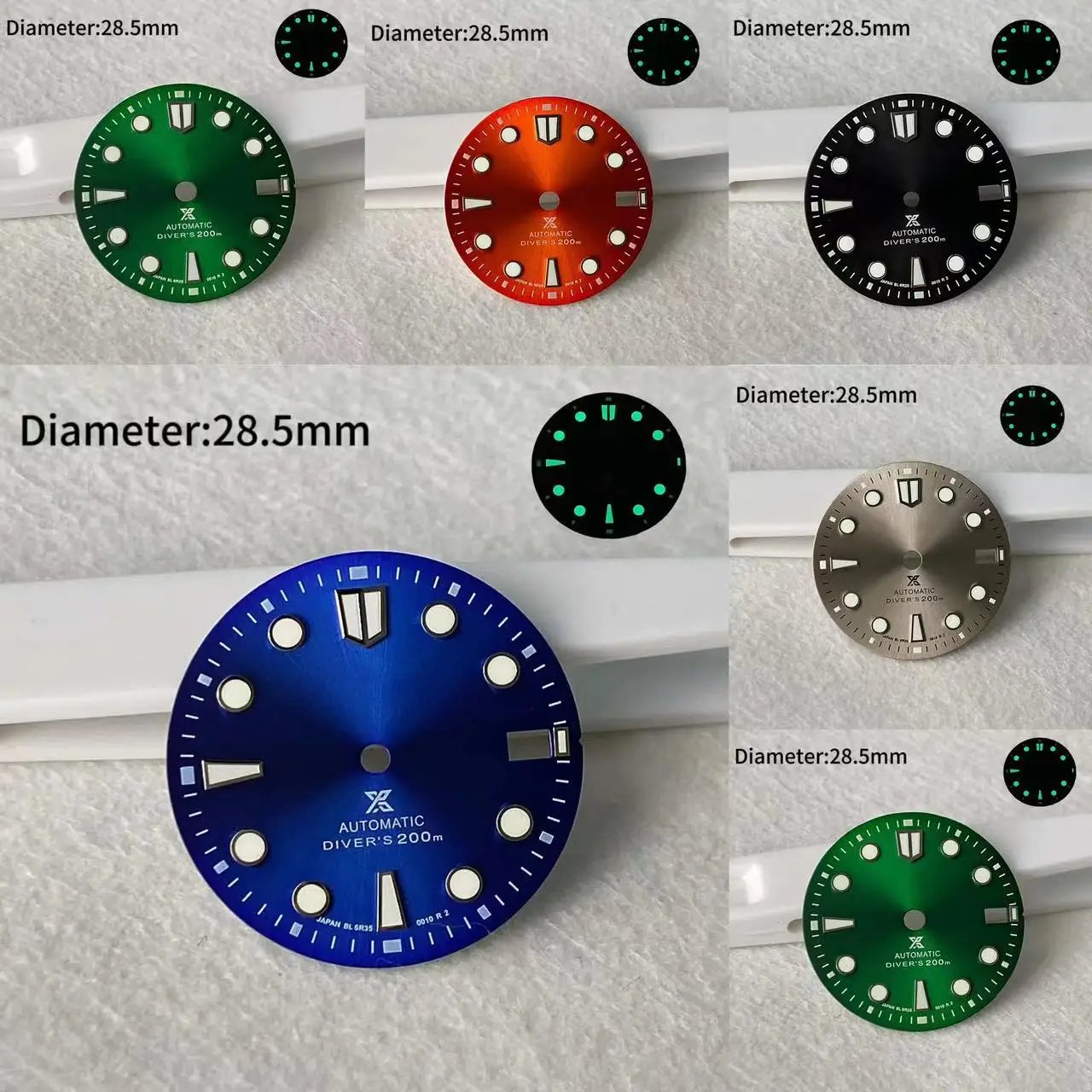 

28.5mm Green Glow With S Logo Green Blue Silver Red Hot Selling Dial NH35 And NH36 Movement 29mm Dial Accessories