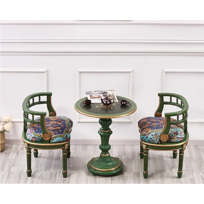

Golden emerald negotiation table balcony small round American solid wood single sofa casual and chair