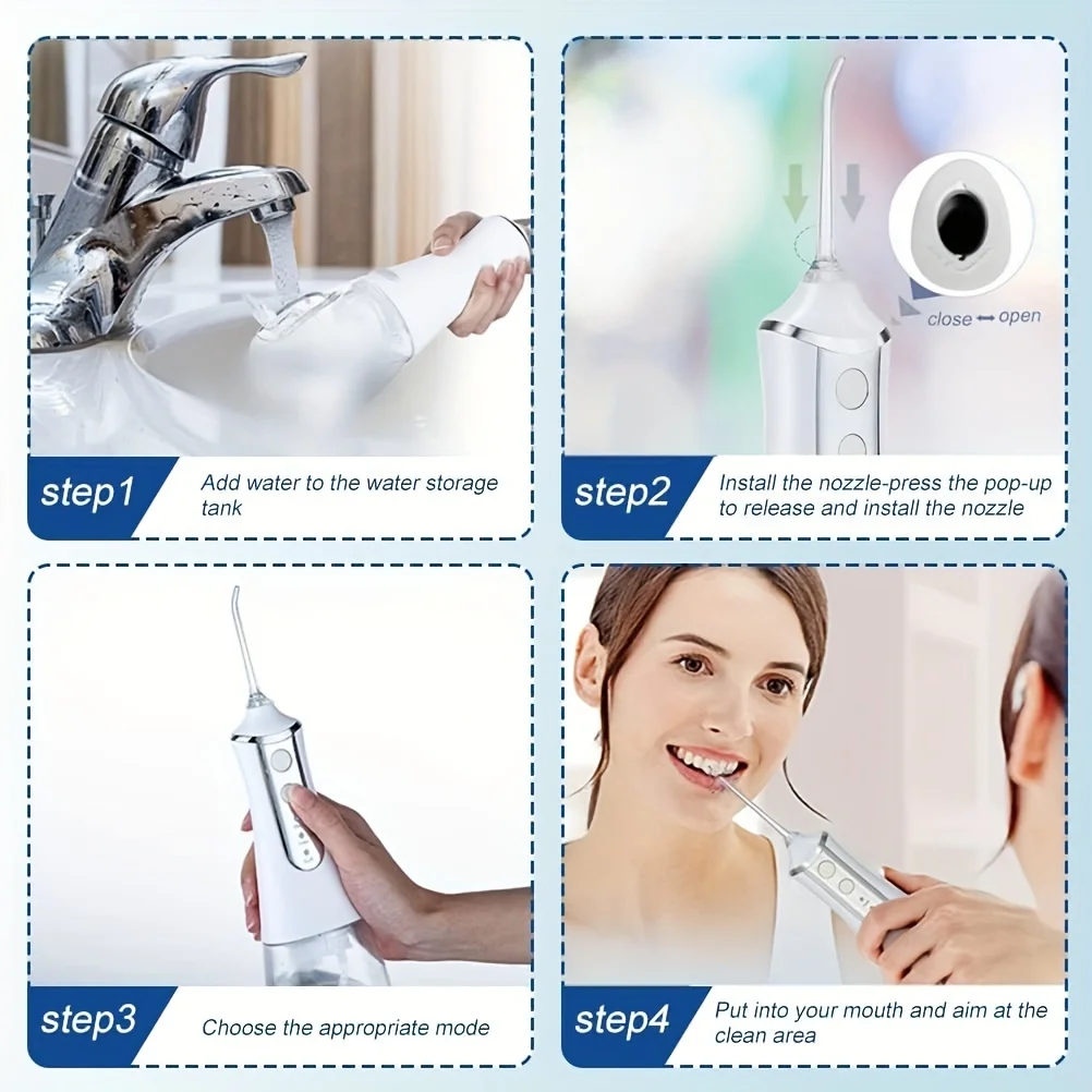 Irrigator, kabelloser Interdentalreiniger, Wasserflosser für Zähne, Zahnfleisch, Zahnpflege, 3 Modi, 5 Ersatzdüsen, USB wiederaufladbar