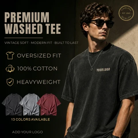 Custom Vintage Washed T-Shirt Personalized Logo Print Embroidery Unisex Retro Oversized Tee Gym Streetwear Small MOQ OEM ODM