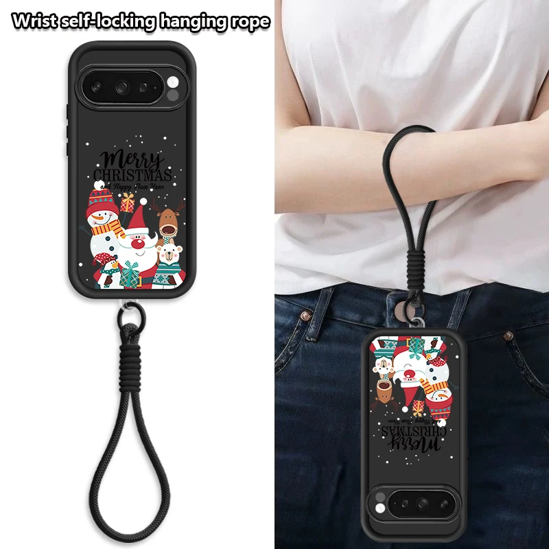 الحبل قضية الهاتف لجوجل بكسل 10 9 8 7 برو 8A 7A بكسل 9 10 برو XL عيد ميلاد سعيد نمط لينة سيليكون شريط للرسغ غطاء