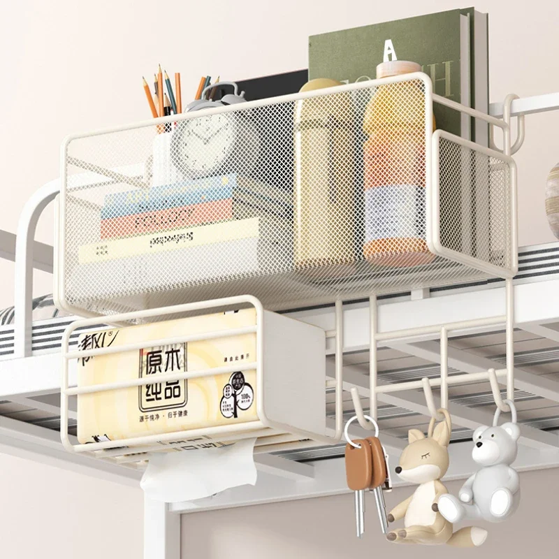 Hanging Bedside Rack Organizer Storage Bed Shelf with Hooks Storage Box for Dorm Rooms Bed for Mobile Phones Tissue Rack