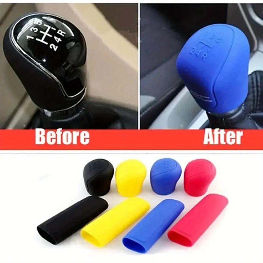 2Pc/Set CarAuto Manual Silicone Shift Gear Head Knob Cover Handbrake Hand Brake Covers Sleeve Case Skin Protector Car Styling