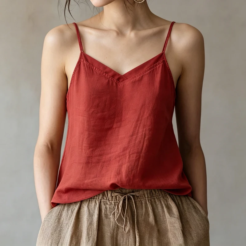 2026 Summer Women's Solid Color Sleeveless Tank Top Loose Fit Casual Blouse V-Neck Spaghetti Strap Camisole Basic Layering Top
