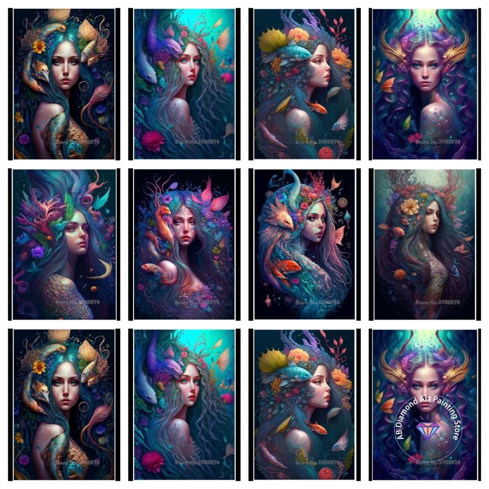 

Dreamy Underwater Mermaid AB Diamond Painting Kit Square Round Diamond 5D DIY Cartoon Girl Mosaic Handmade Art Gift Home Decor