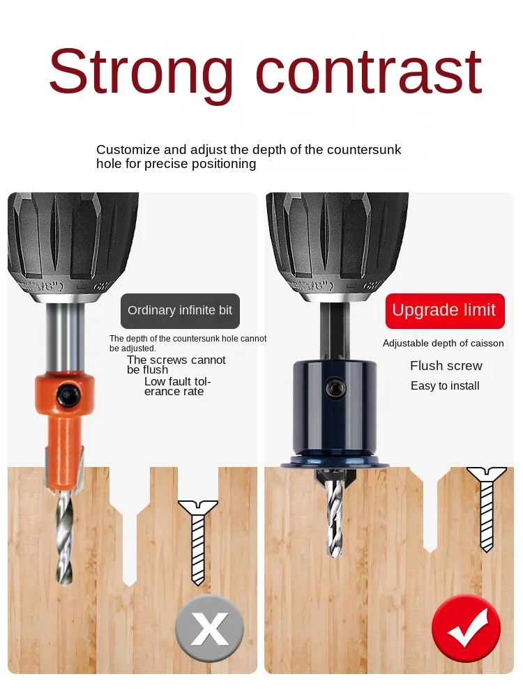 Hexagonal shank woodworking countersunk drill bit 2-in-1 limiter