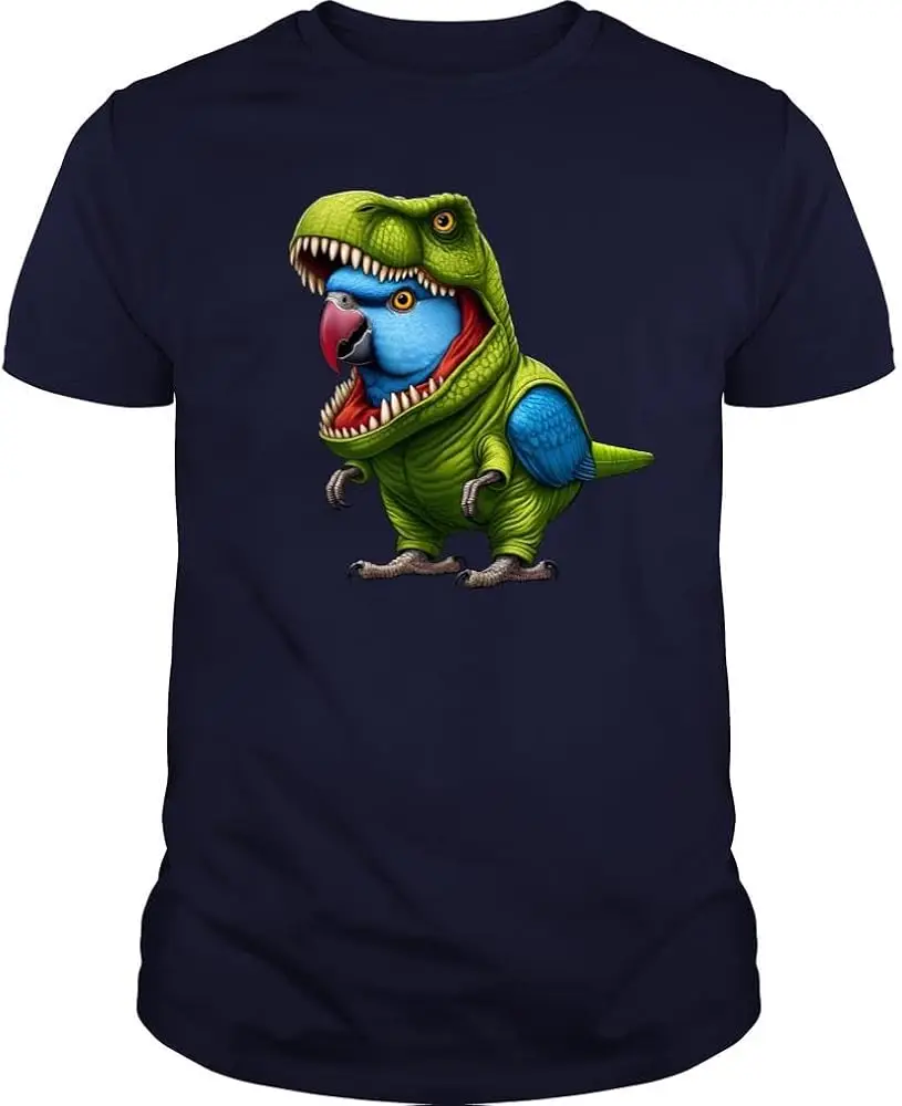 Blue Indian Ringneck Parrot Wearing Dinosaur Outfit Funny Bird Lover  Anime Graphic T-shirtsY2K tops Unisex Summer Short Sleeve