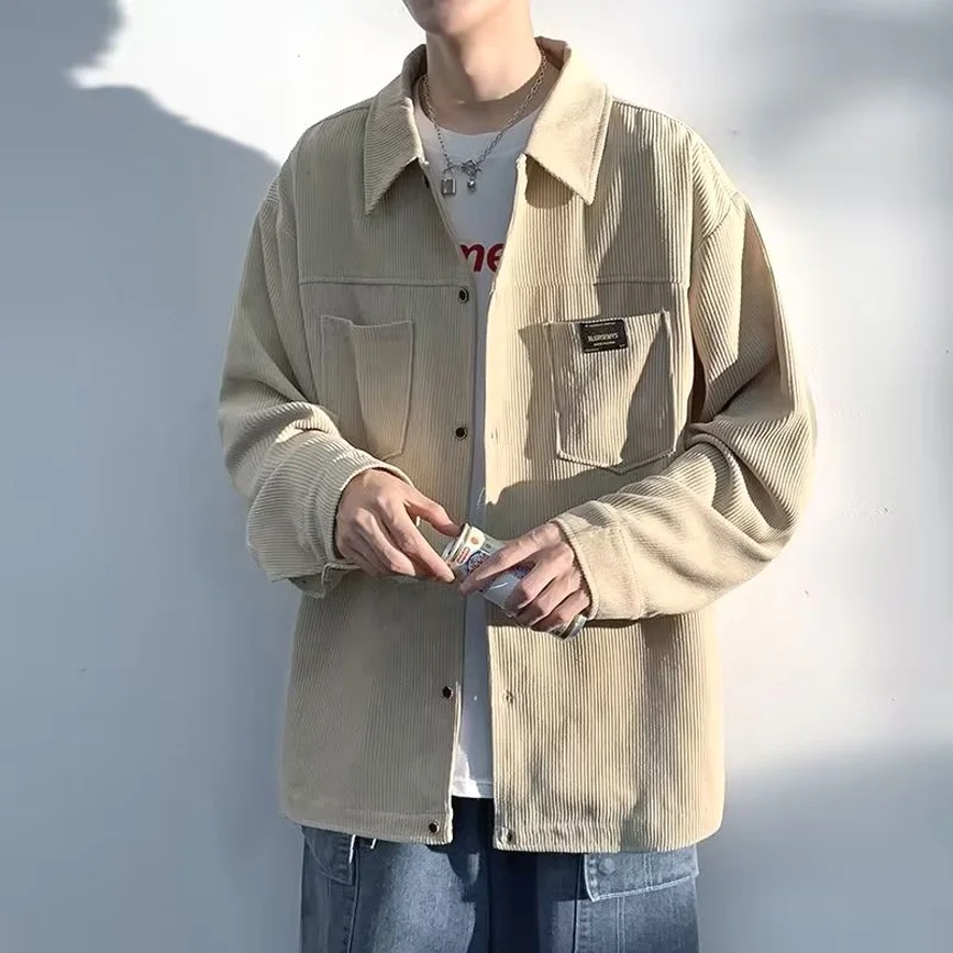 

Premium Corduroy Long Sve irt Men's American y Oversized Double ket Workwear irt Youth Faion All Seasons