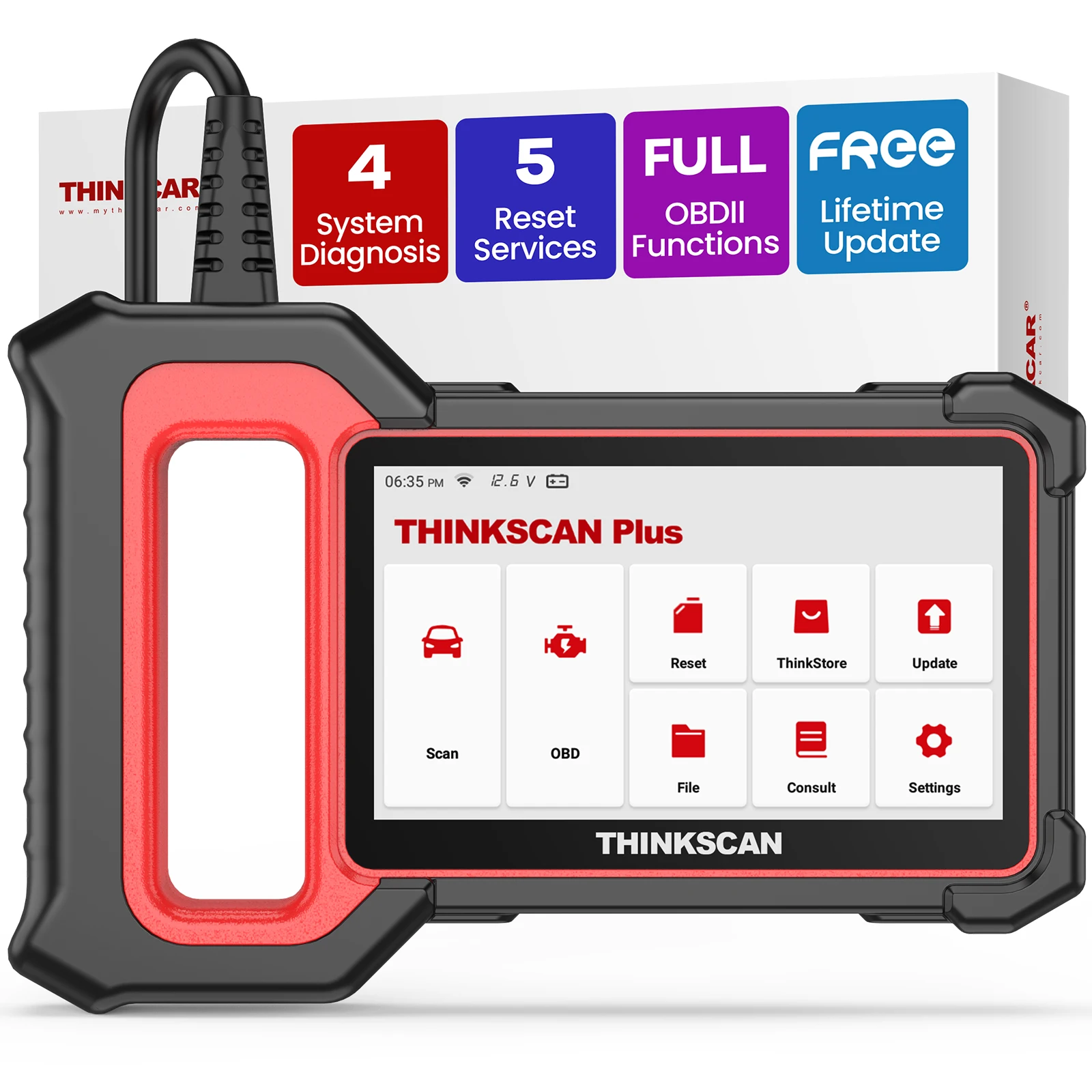 THINKSCAN PLUS S6 OBD2 Scanner ECM/TCM/ABS/SRS/BMS System Diagnoses 5 Reset Service Free Lifetime Update Scan Tool for Car