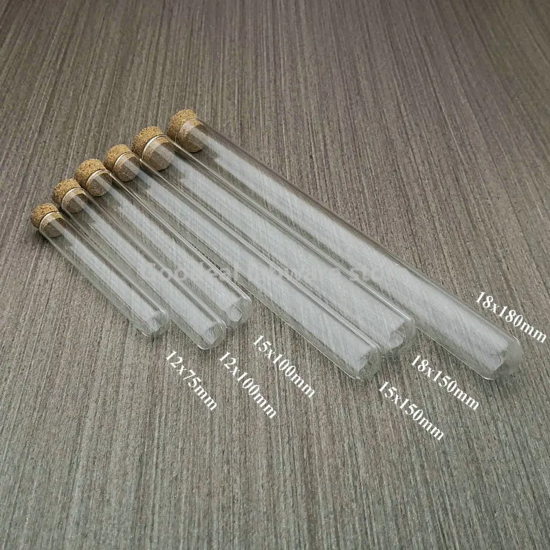 20pcs/lot DIA 12mm 13mm 15mm 18mm Clear Lab Glass Test Tube with Cork Stoppers Round Bottom Tube Container Laboratory Supplies