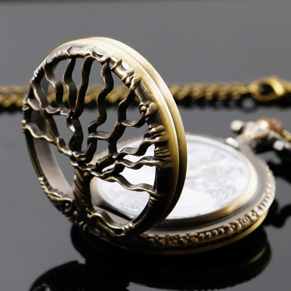 Tree Hollow Carved Ink Sketch Painting Dial Vintage Quartz Pocket Watch Necklace Pendant Gifts For Women Or Man