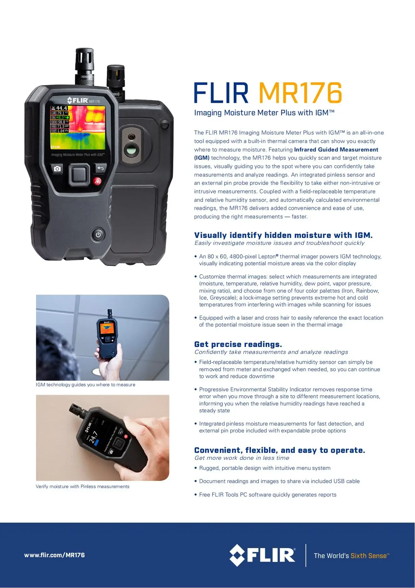 Medidor de humedad IGM con higrómetro reemplazable FLIR MR176 Medición guiada por infrarrojos