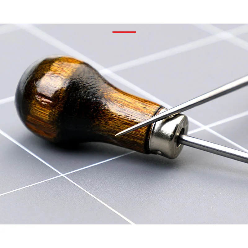 1PCS Wooden Handle Awls DIY Leather Sewing Awl Shoes Repair Tool Hand Stitcher Leather Craft Awl Punch Hole Leather Tools