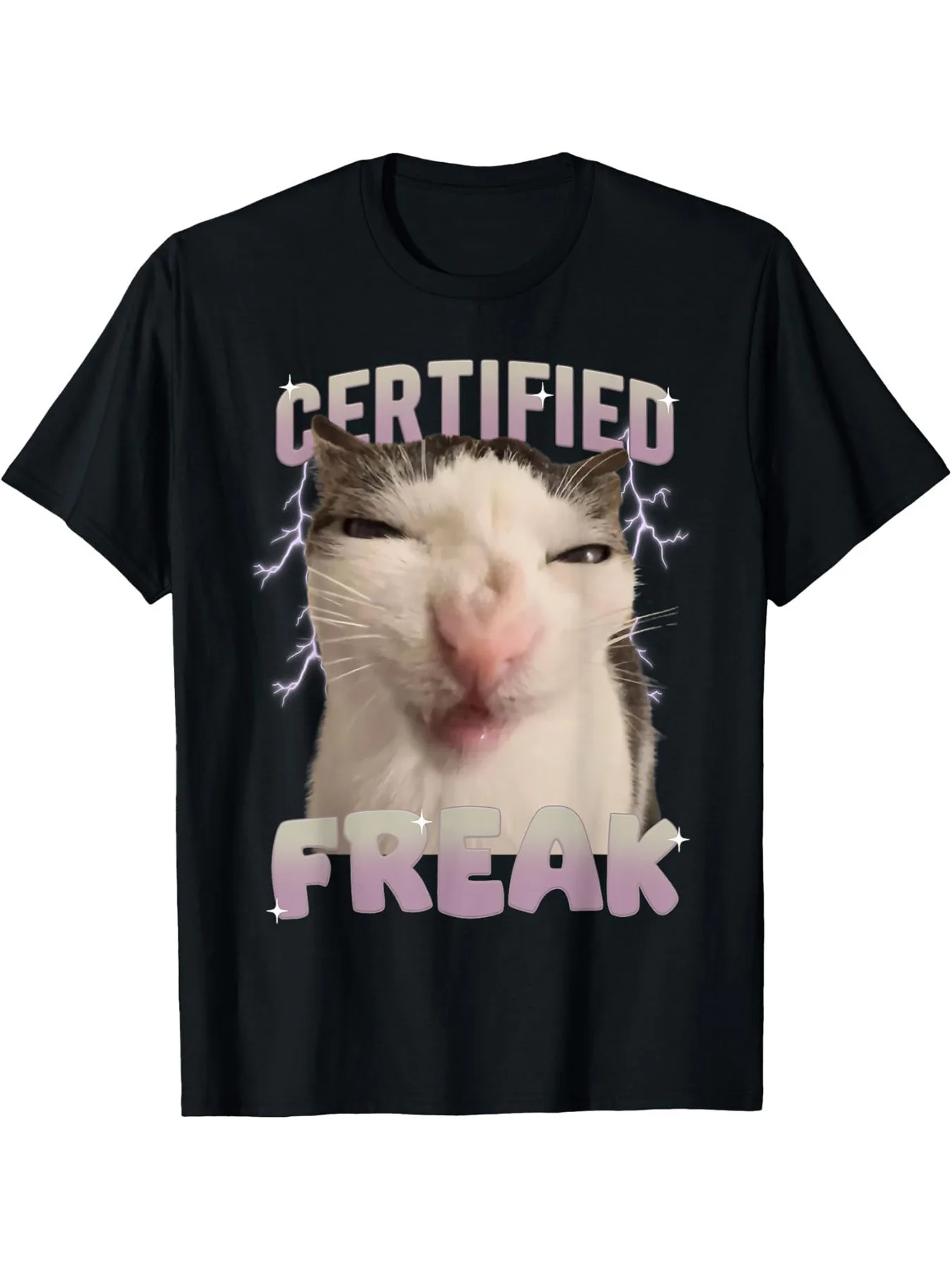 

Certified Funny Cat T-Shirt for Men - 100% Cotton Crew Neck Short Sleeve Tee with Certified Freak Graphic &