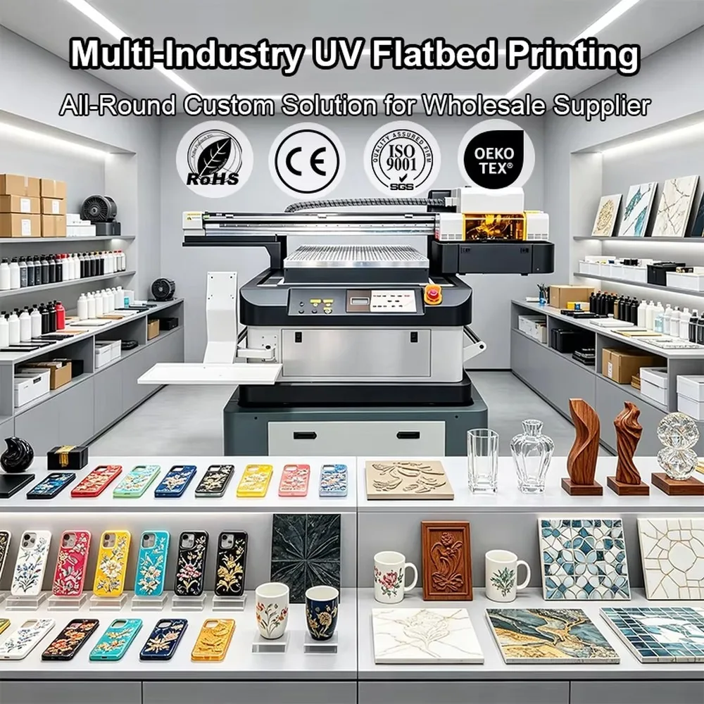 6090 UV Flatbed Printer with I3200 Printhead UV LED Curing System for Glass Acrylic Metal Wood Printing High Precision