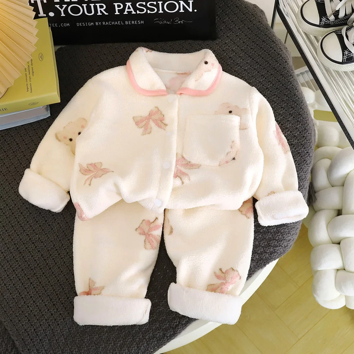 2026 جديد الأزهار ليوبارد طباعة الدافئة طفل Homewear الفتيان الفتيات سترة ملابس خاصة الشتاء الاطفال الفانيلا منامة مجموعة #5