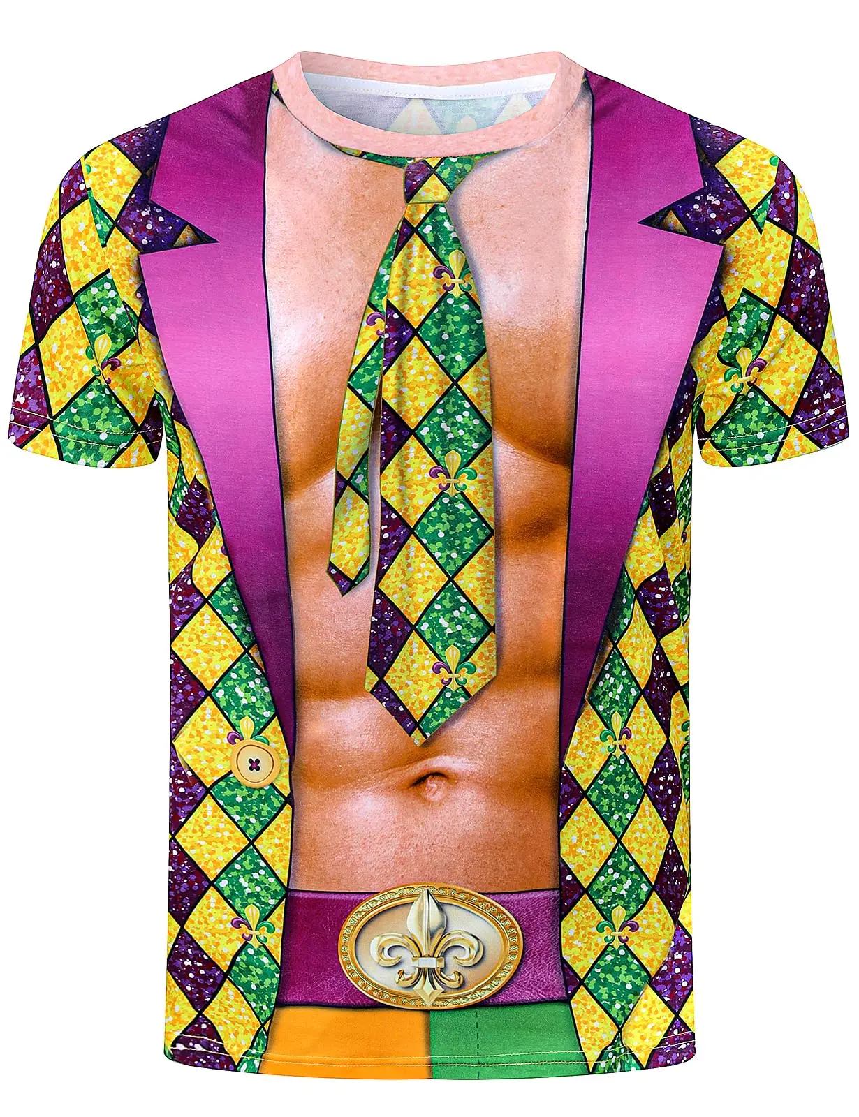 Men's Fun 3D Realistic Muscle T-Shirt – St. Patrick's Day Skull & Shamrock Suit-and-Tie Print Tee, Festive Party Cosplay Top