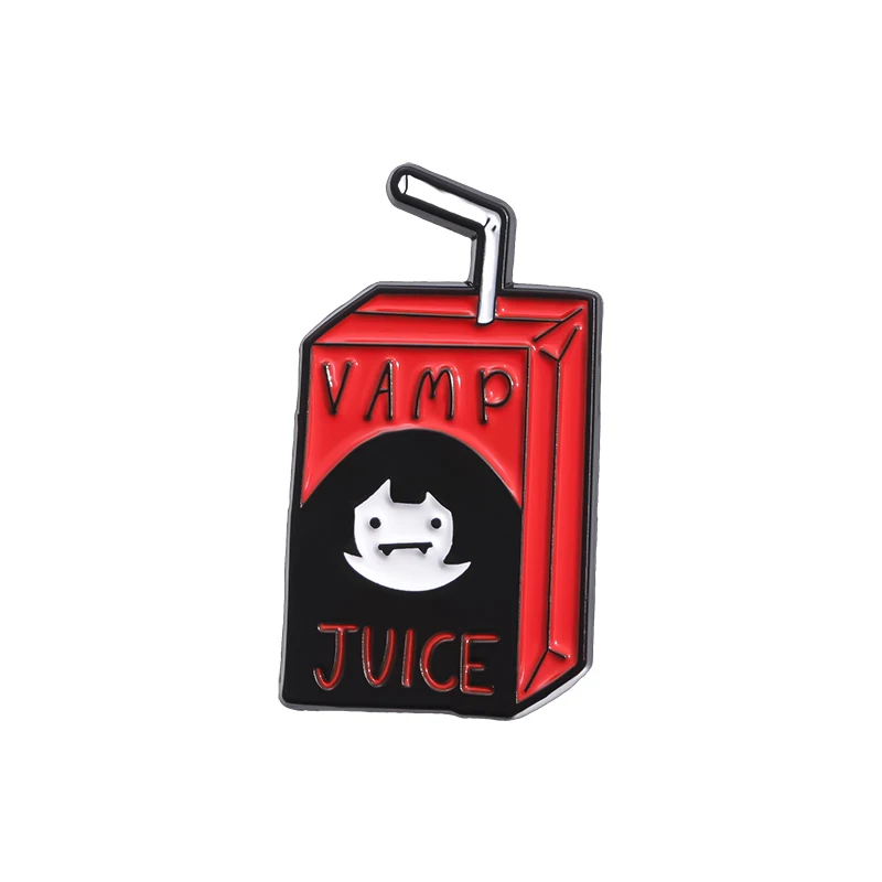 Punk Vamp Bat Juice Drink Box Enamel Pins Custom Adventure Animation Brooch Backpack Lapel Hat Badge Cartoon Jewelry Accessories