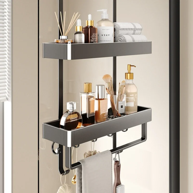 

Gun gray shower room shelves, bathroom towel rails, non-perforated towel rails, toilet hangers, toilet hanging baskets