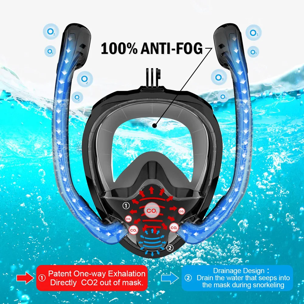 Full Face Silicone Mergulho Goggles, Vista Panorâmica, Snorkeling Natação, Anti-Fog, Vazamento-Proof, Máscara de Respiração, Anti-fog