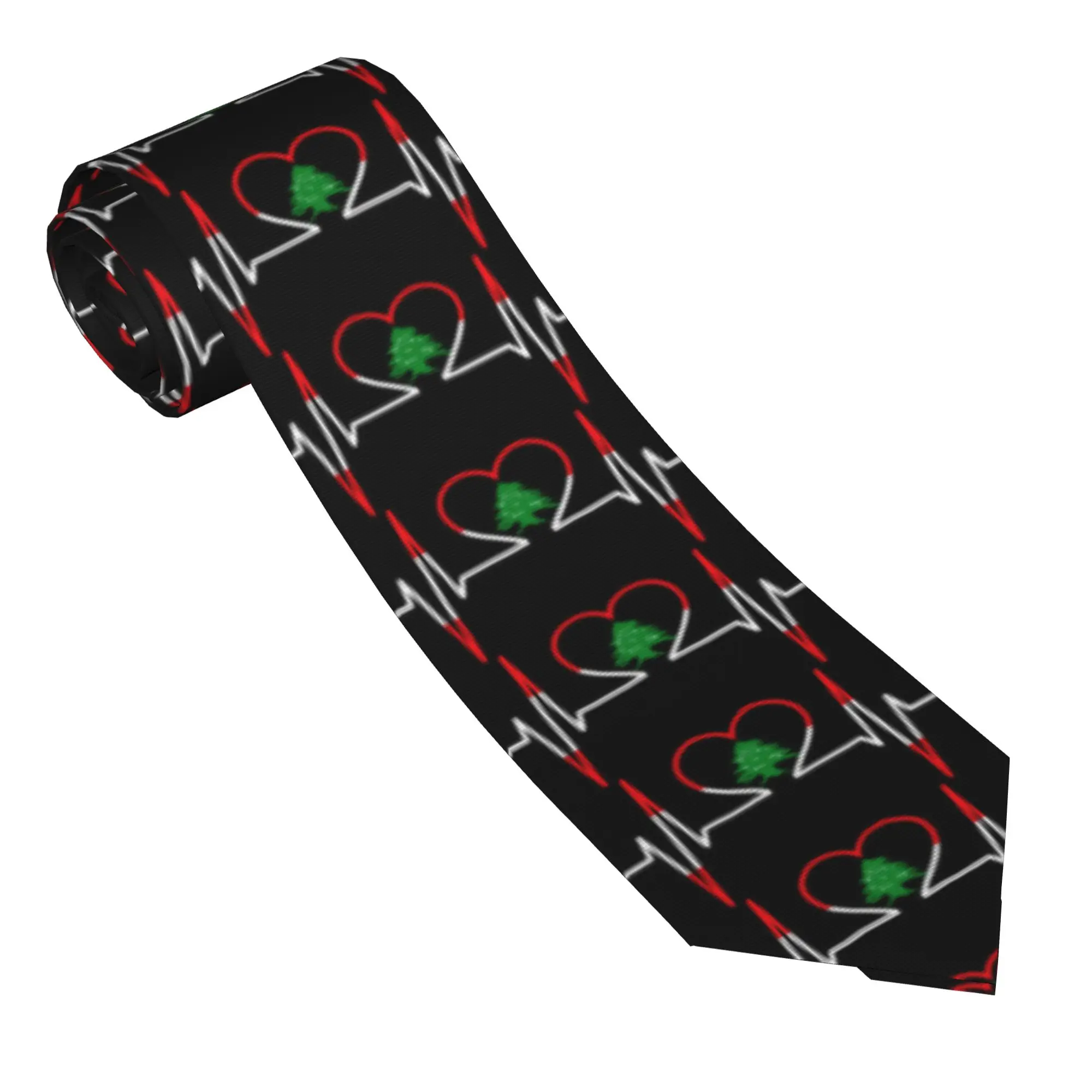 Heartbeat Ecg Lebanon-Lebanese Country Flag Color Tie  Design Neck Ties Cool Fashion Collar Tie Men Women Necktie Accessories