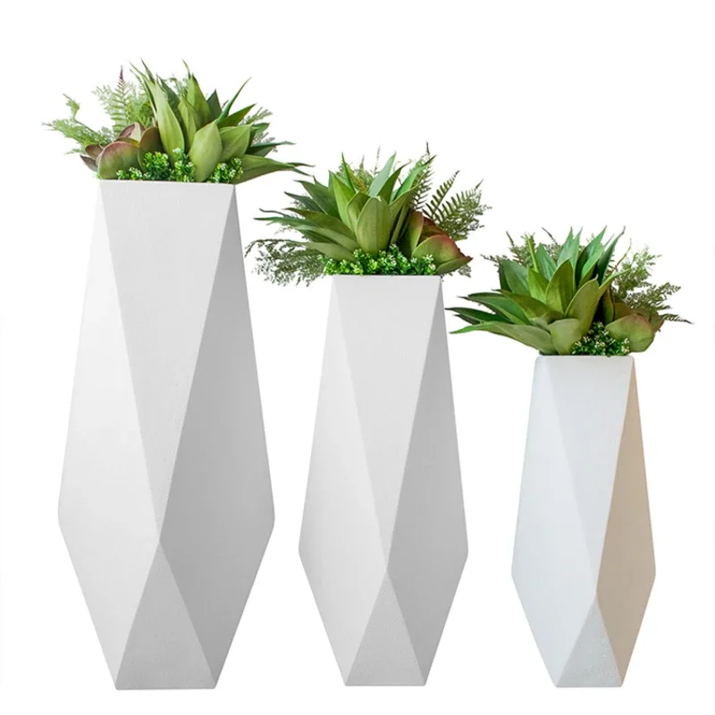 

Simple and modern rhombus fiberglass floor-to-ceiling large vase hotel sales department arrangement geometric flower ware