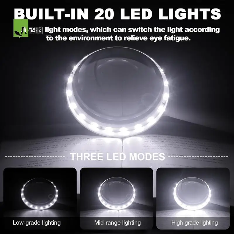 

A21Q -30X 60X Charge Magnifying Glass With Light,4.33Inch Large Handheld Magnifying Glass 20 Daylight Leds, Lighted Magnifier