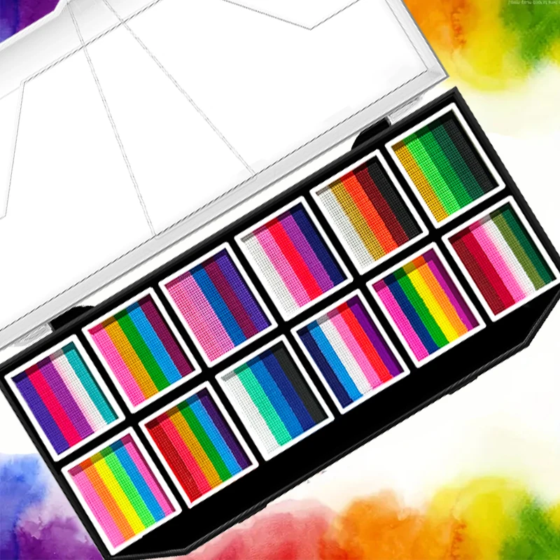 12-Color Rainbow Palette-Water-Soluble Face & Body Paint Kit with Brush,Vibrant Colors for Halloween,Christmas,Cosplay,Stage