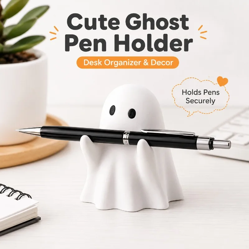 Cute Ghost Pen Holder 1-10PCS Resin Desktop Organizer Funny Stationery Stand for Office Home Study Halloween Desk Decor Gift