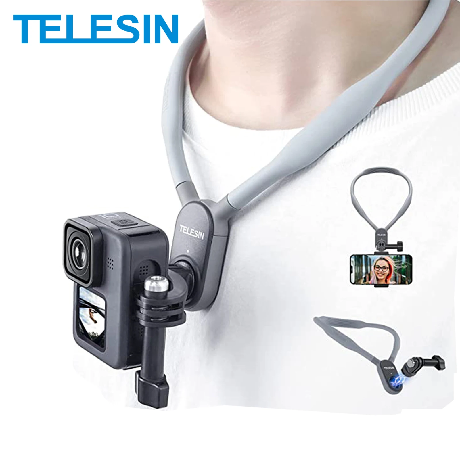 

TELESIN Smartphone Chest Mount Soft Silicone Magnetic Neck Hold Quick Release for GoPro Insta360 Osmo Action EKEN IPhone Samsung