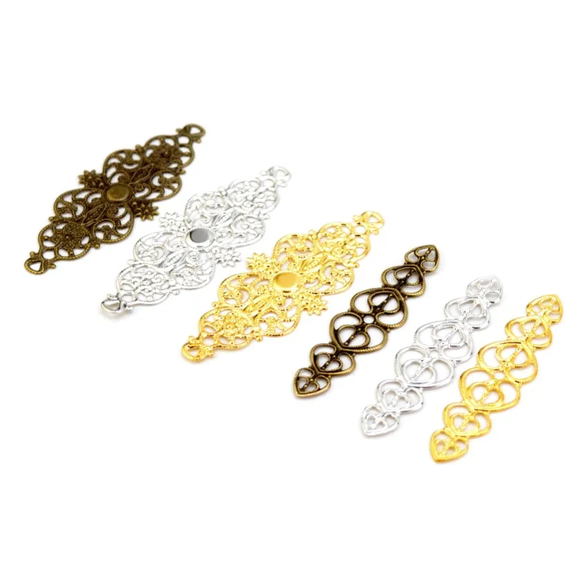 10/20/50PCs Mixed Bronze Tone Filigree Wraps Connectors Metal Crafts Gift Decoration Jewelry Making Findings DIY