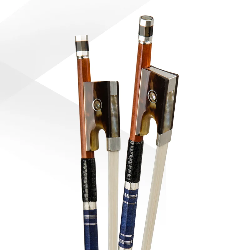 CHRISTINA High Quality Pernambuco Violin Bow SG15, Inlaid Mother-of-pearl Tortoiseshell Frog Blue Silk Thread Silver Winding