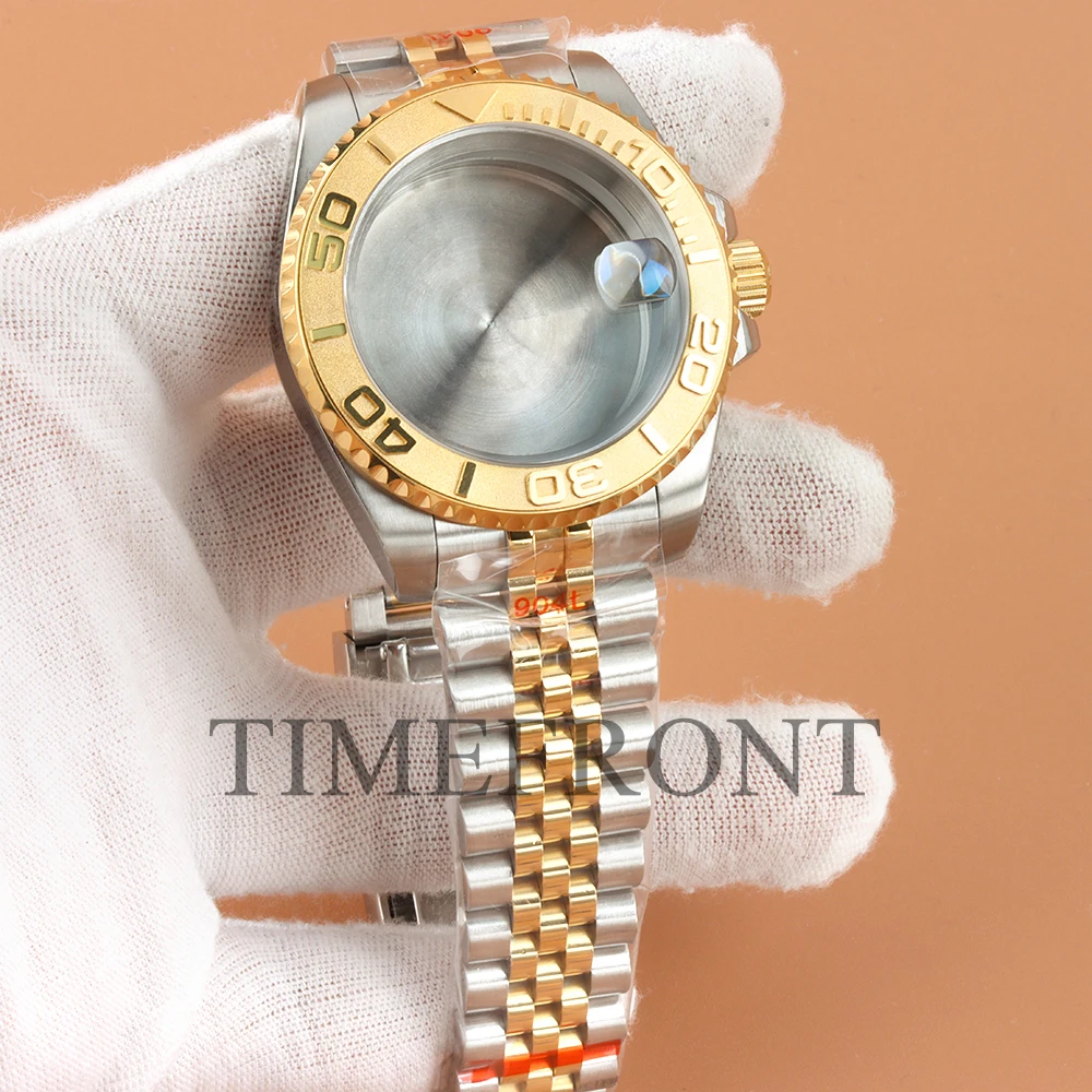 40mm NH35 Gold Watch Case Dark Blue Ceramic Bezel Sapphire Glass For SUB GMT NH34 NH35 NH36 NH38 Movement Oyster/Jubilee Strap