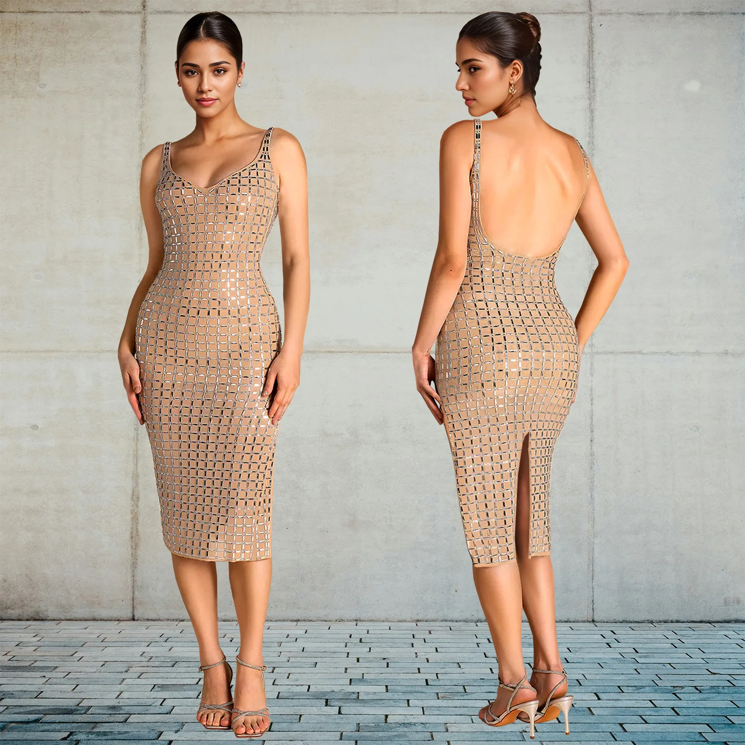 customized women adult belly dance costume fashionable outfit sexy backless sparkling diamond sequin suspender arm hugging dress