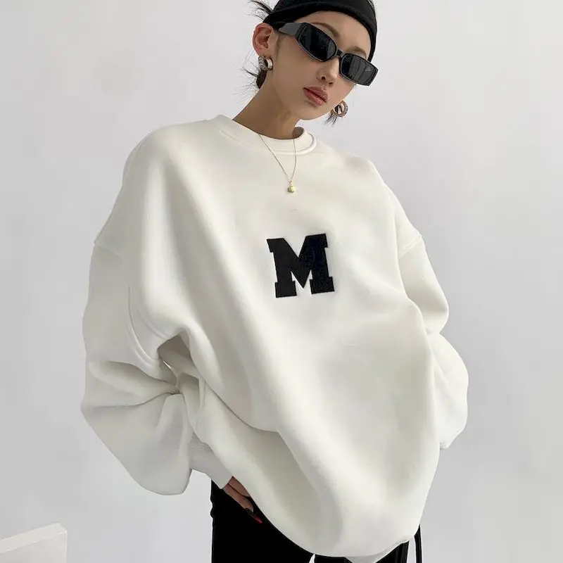 女性用ハイストリートレタープリントスウェットシャツ、長袖パーカー、原宿プルオーバー、カジュアルkpopトップス、韓国ファッション、2024