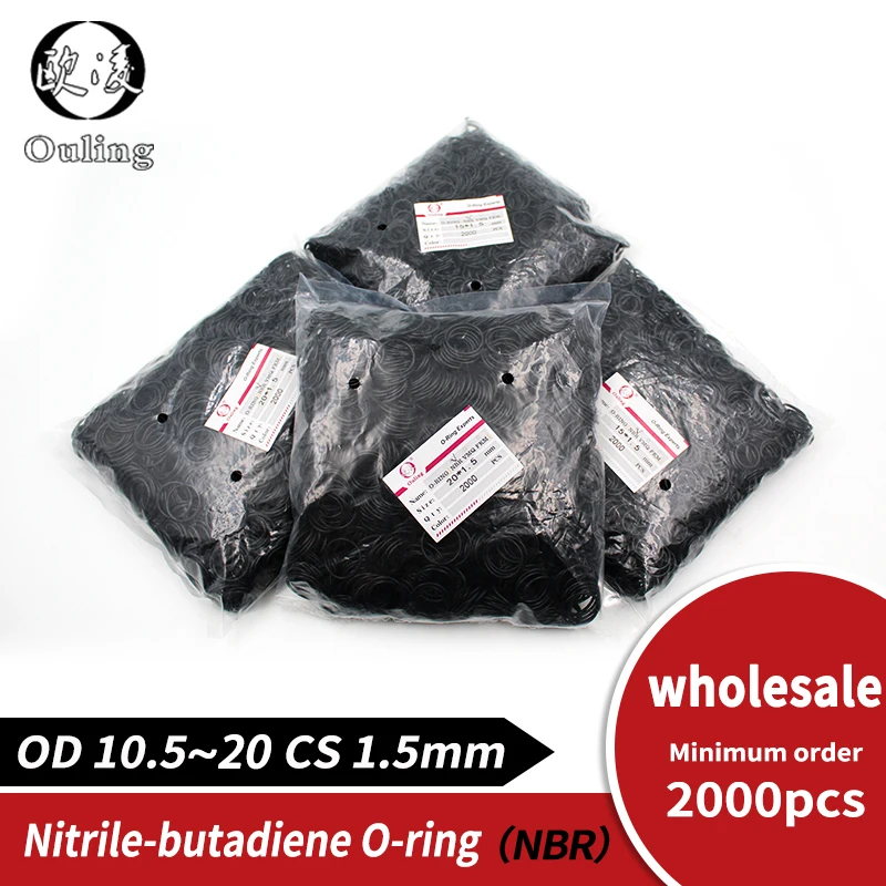 2000PCS/lot Rubber NBR Sealing O-Rings CS1.5mm OD10.5/11/11.5/12/12.5/13/13.5/14/14.5/15/16/17/18/19/20mm ORing Seal Gasket Ring