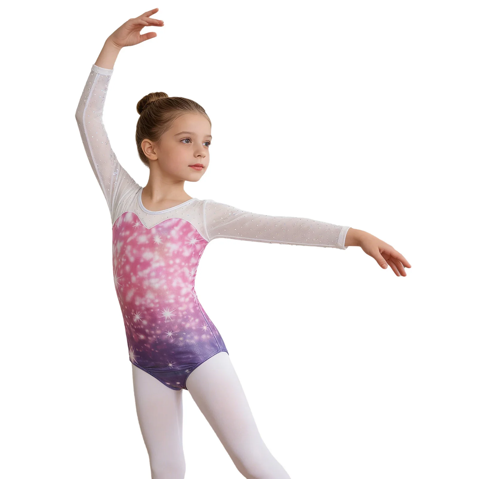 

Kids Girls Artistic Figure Skating Dance Competition Costume Lyrical Ballet Yoga Dance Leotard Shiny Sequin Metallic Bodysuit