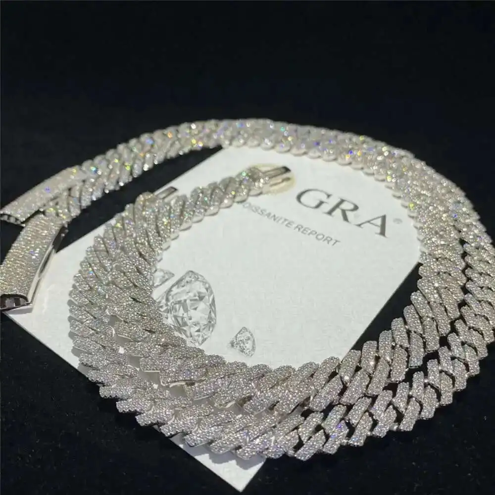 

Custom Hip Hop Jewelry Vvs1 Moissanite Iced Out Cuban Link Chain 925 Silver 12mm 10mm Diamond Moissanite Cuban Necklace