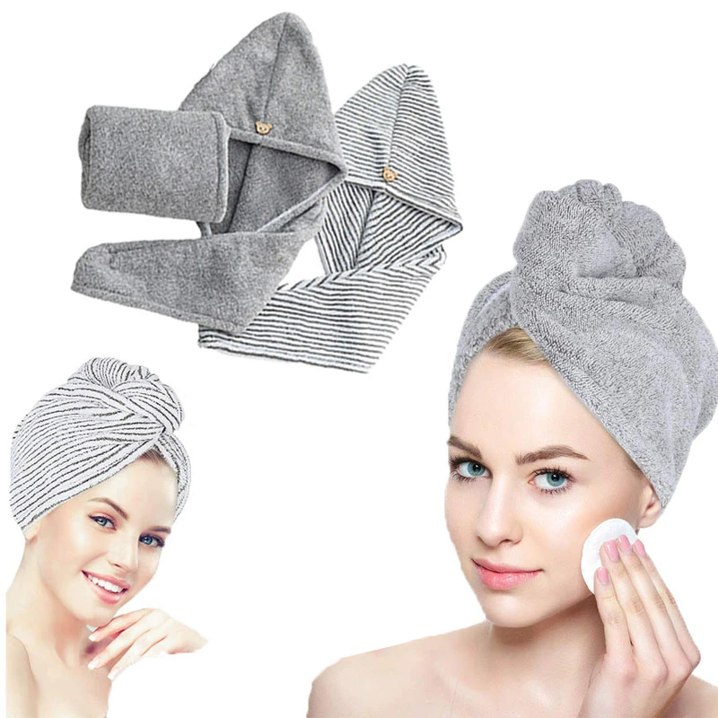 Bamboo Charcoal Fiber Hair Towels Bath Head Turban Wrap Quick Dry Anti-Frizz Hair Towels For Drying Hair Women Girls Bathroom