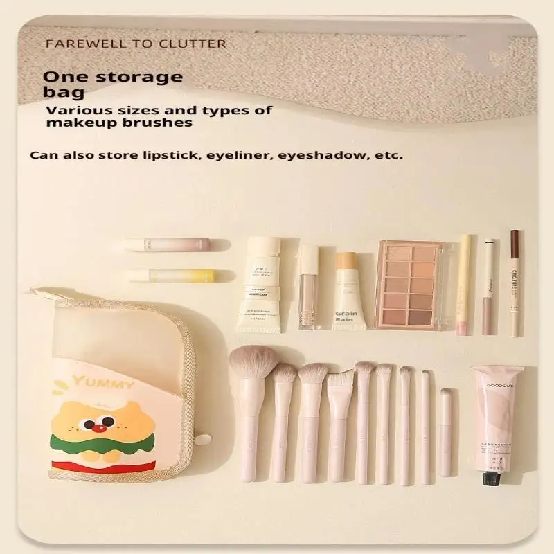 Niedliche Cartoon-Make-up-Pinselhalter-Tasche mit transparentem Design, großer Kapazität, perfekt für den täglichen Make-up-Bedarf und Reisen. – Detail 18