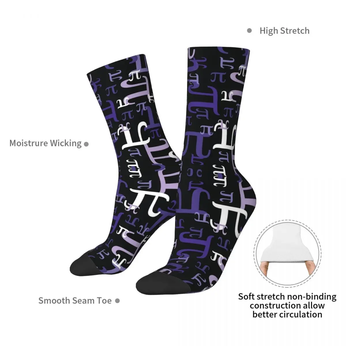 Pieces Of Pi (Purple) Socks Harajuku Sweat Absorbing Stockings All Season Long Socks Accessories for Unisex Birthday Present