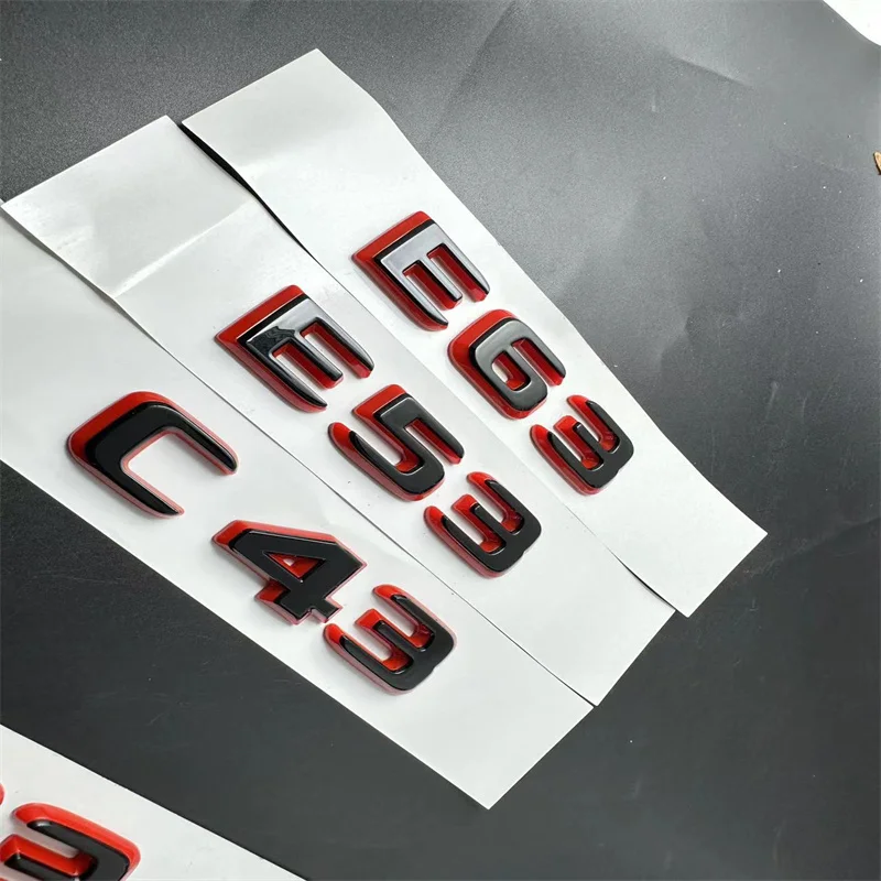 Black RED Number Letters Rear Trunk Badge Emblem for  C63 E53 C43 For Mercedes Benz Accessories