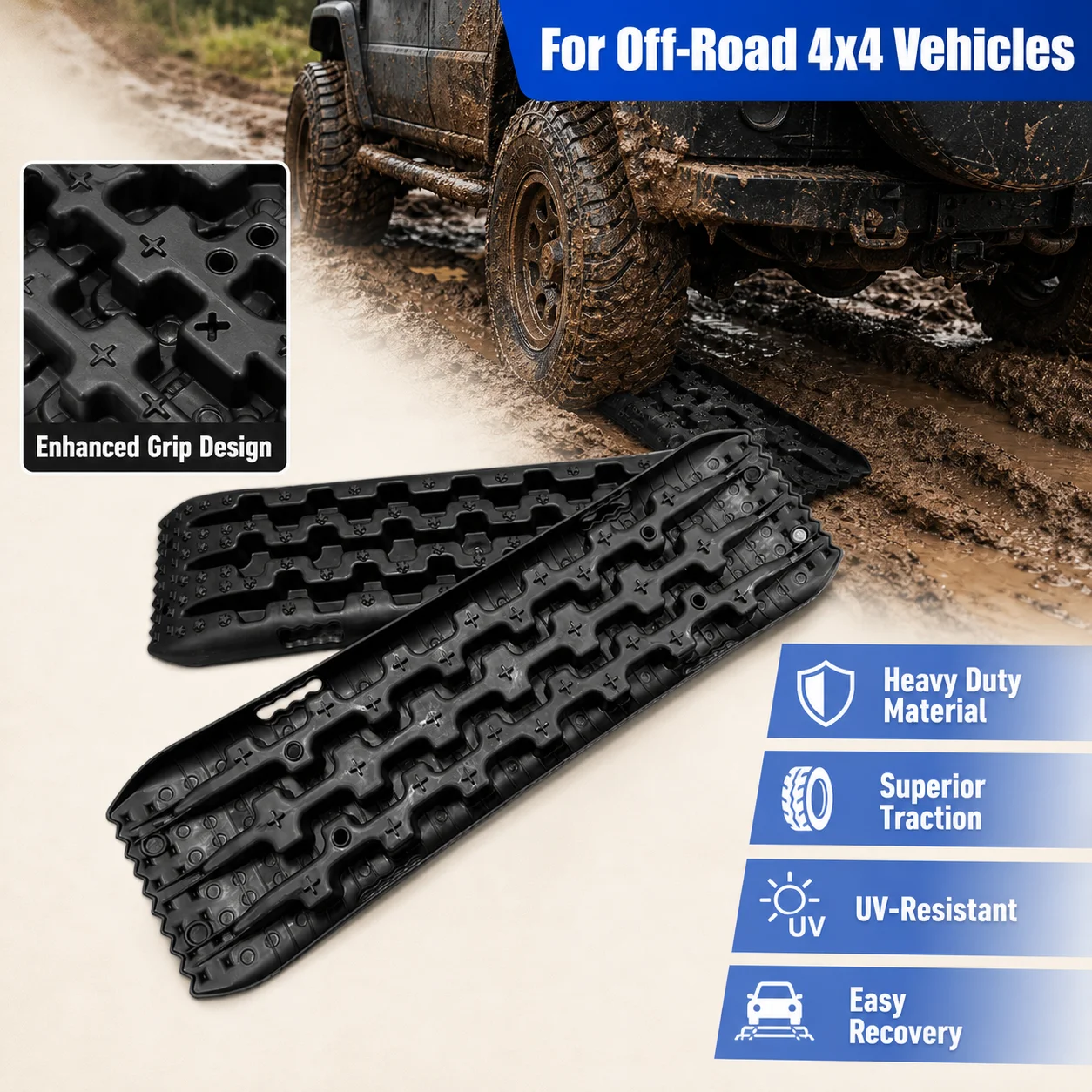 Plaques de traction robustes, planches d'évacuation d'urgence, outil de récupération pour boue, neige, sable, ensemble universel de planches antidérapantes pour voitures, véhicules 4x4, SUV, camions