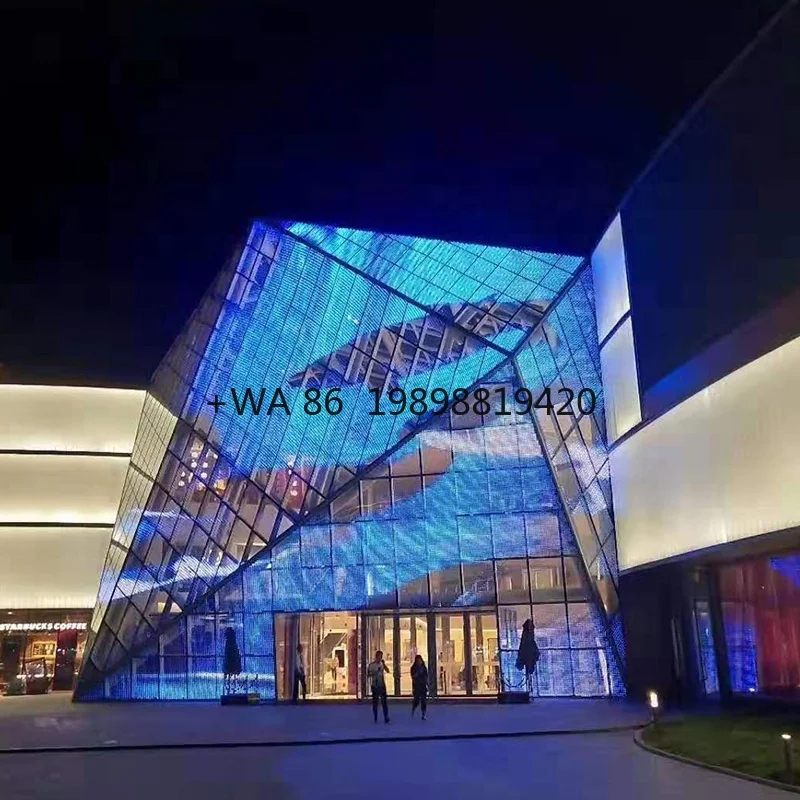 شاشة LED شفافة كاملة الألوان قابلة للتخصيص P2.97، طبقة عرض مرنة لإعلان نافذة المتجر والإشارة الرقمية الداخلية