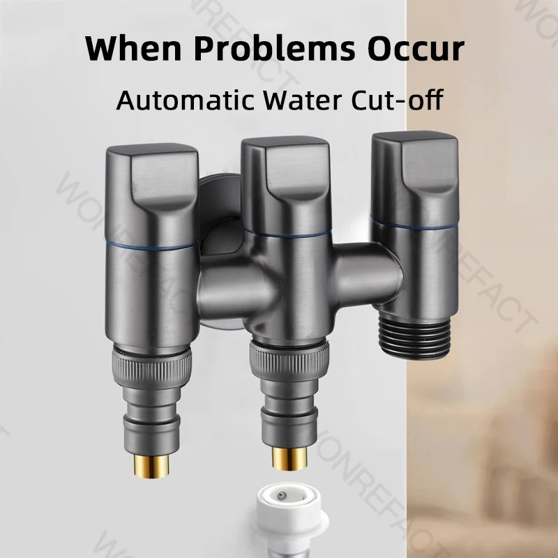 Multi-functional Valve for Toilet and Washing Machine, Copper 1-in-3-out Angle Valve, 2-out-3-way and 4-way Water Distributor