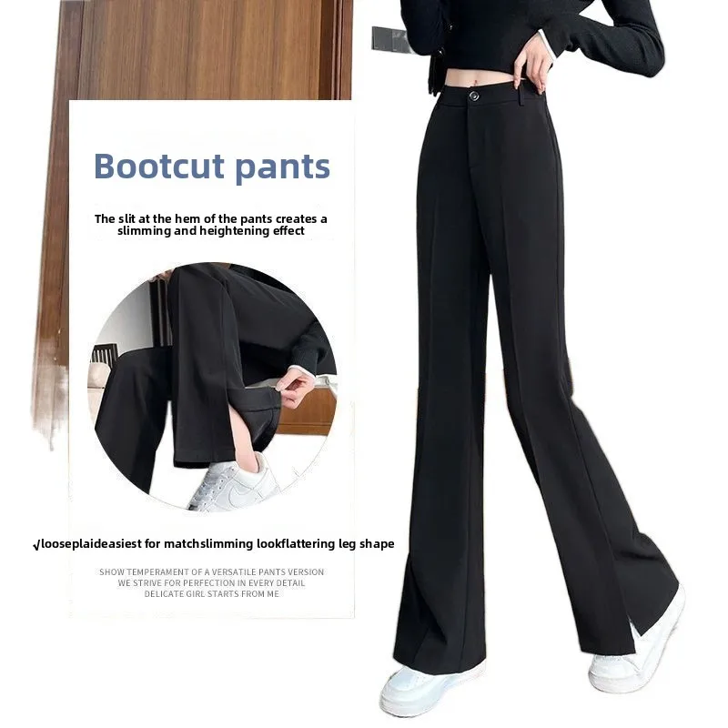 하이웨이스트 와이드 레그 수트 팬츠 여성용 봄 신상 얇은 패션 슬림핏 롱 팬츠 드레이프한 느낌 폴리에스터 섬유 캐주얼 바지