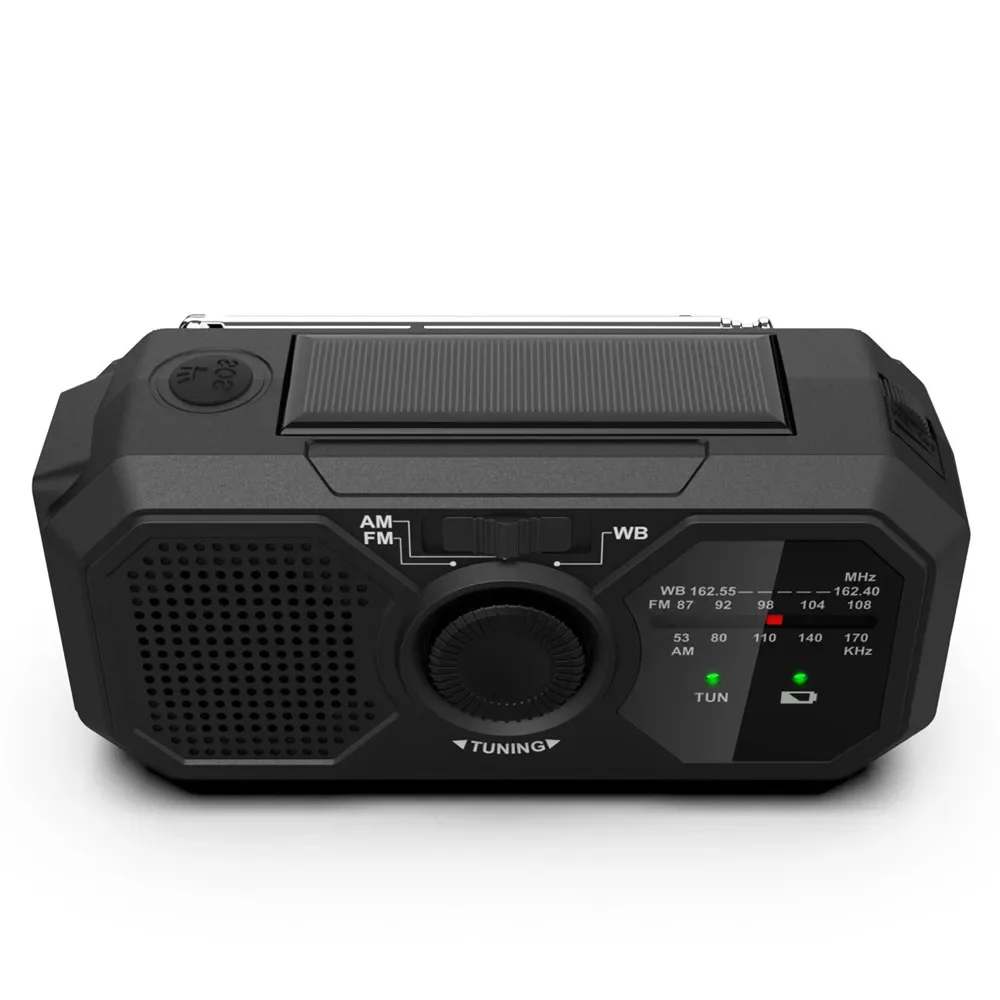 المحمولة AM/FM/WB الفرقة راديو الإضاءة مصباح يدوي الطاقة الشمسية كرنك اليد الجيل بنك الطاقة في حالات الطوارئ مشغل MP3 المتكلم SOS