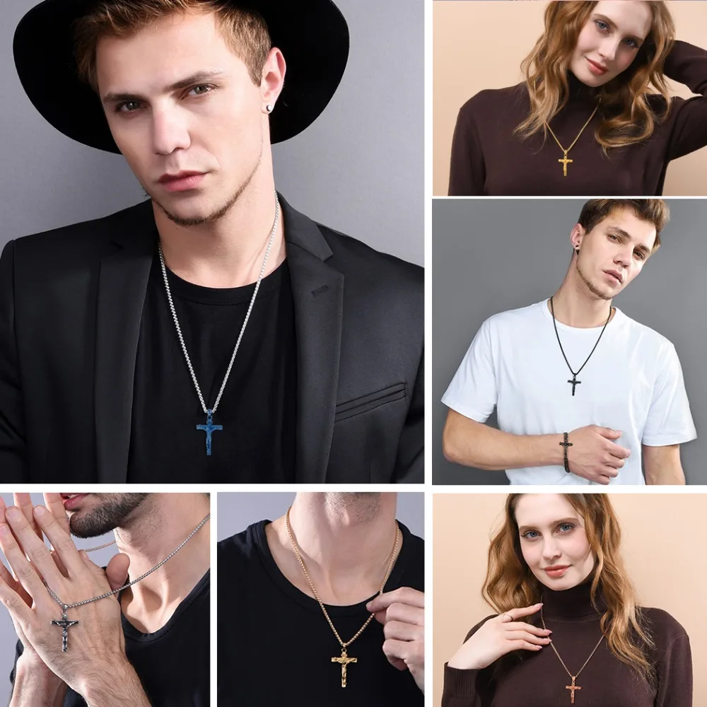 U7 Crucifix Cross Pendant Stainless Steel Necklace for Women Men Faith Necklace Fashion Religious Jewelry Free Shipping