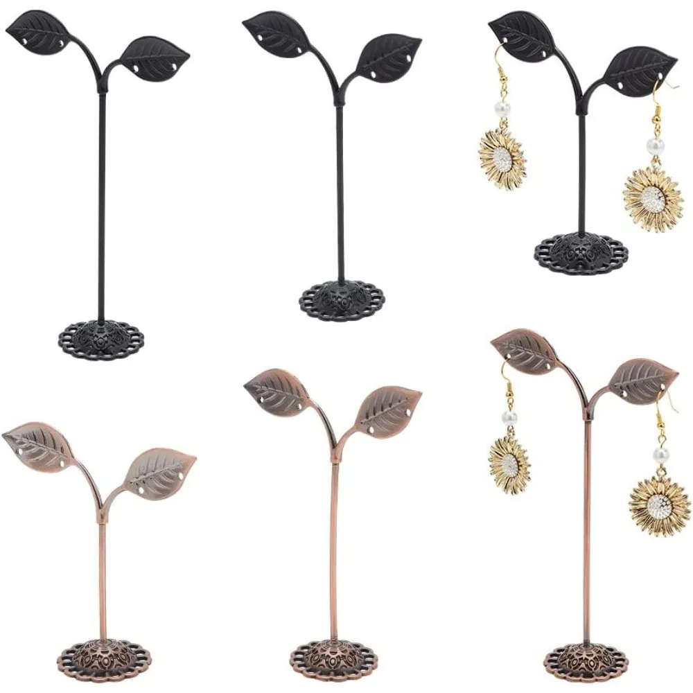 6Pcs Metal Earring Stand Bean Sprout Shape Earring Display 3.8/4.4/5.8 Inch Black & Bronze T Shape Earring Display Stand with 4